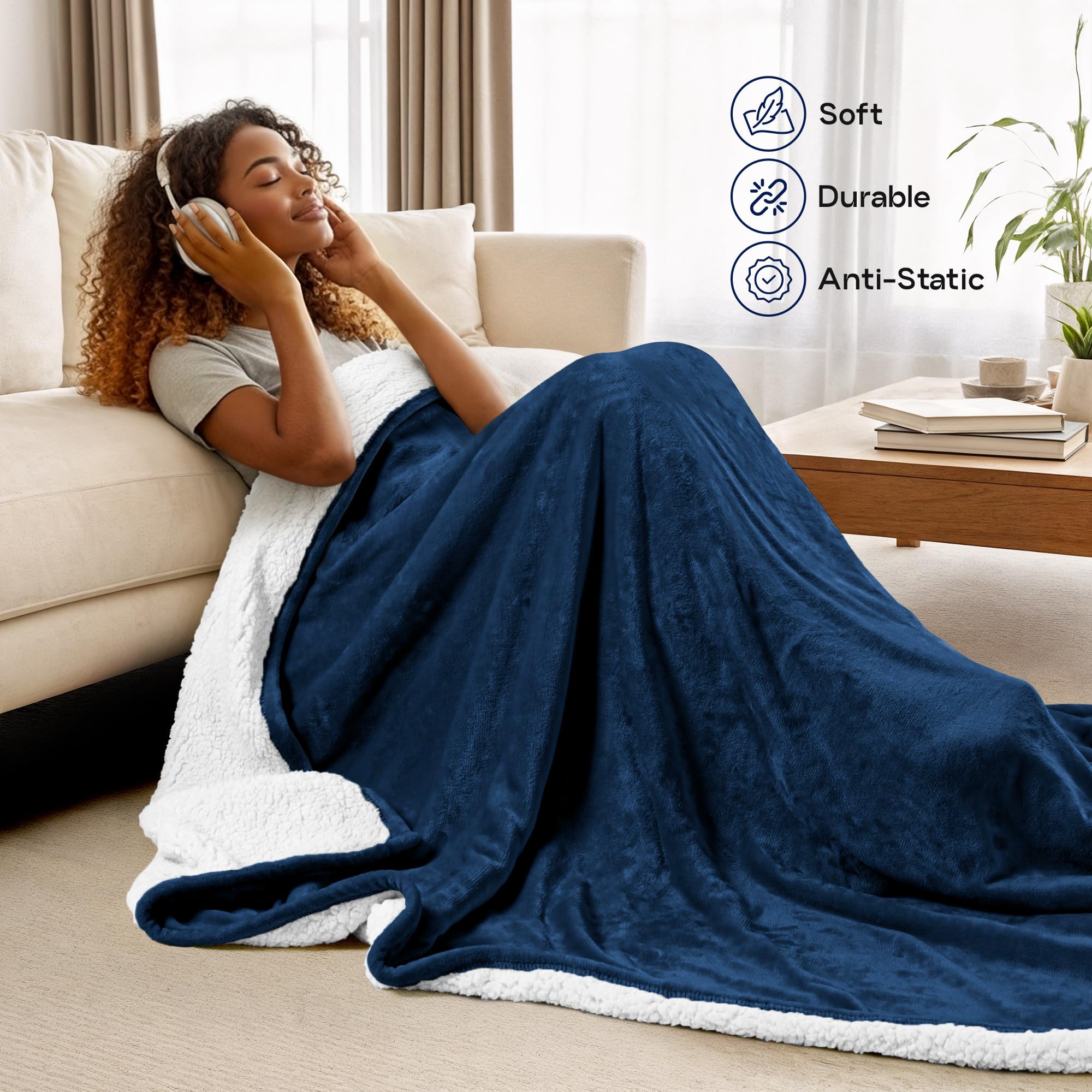Amazon.com: Utopia Bedding Sherpa Blanket Queen Size (Navy, 90x90